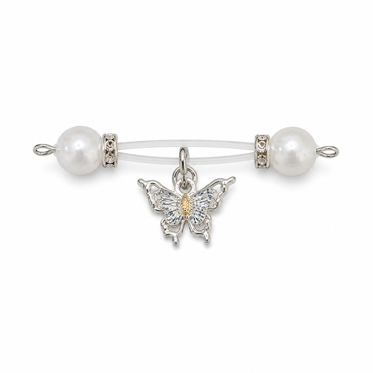 White Butterfly Round Non Piercing Nipple Rings
