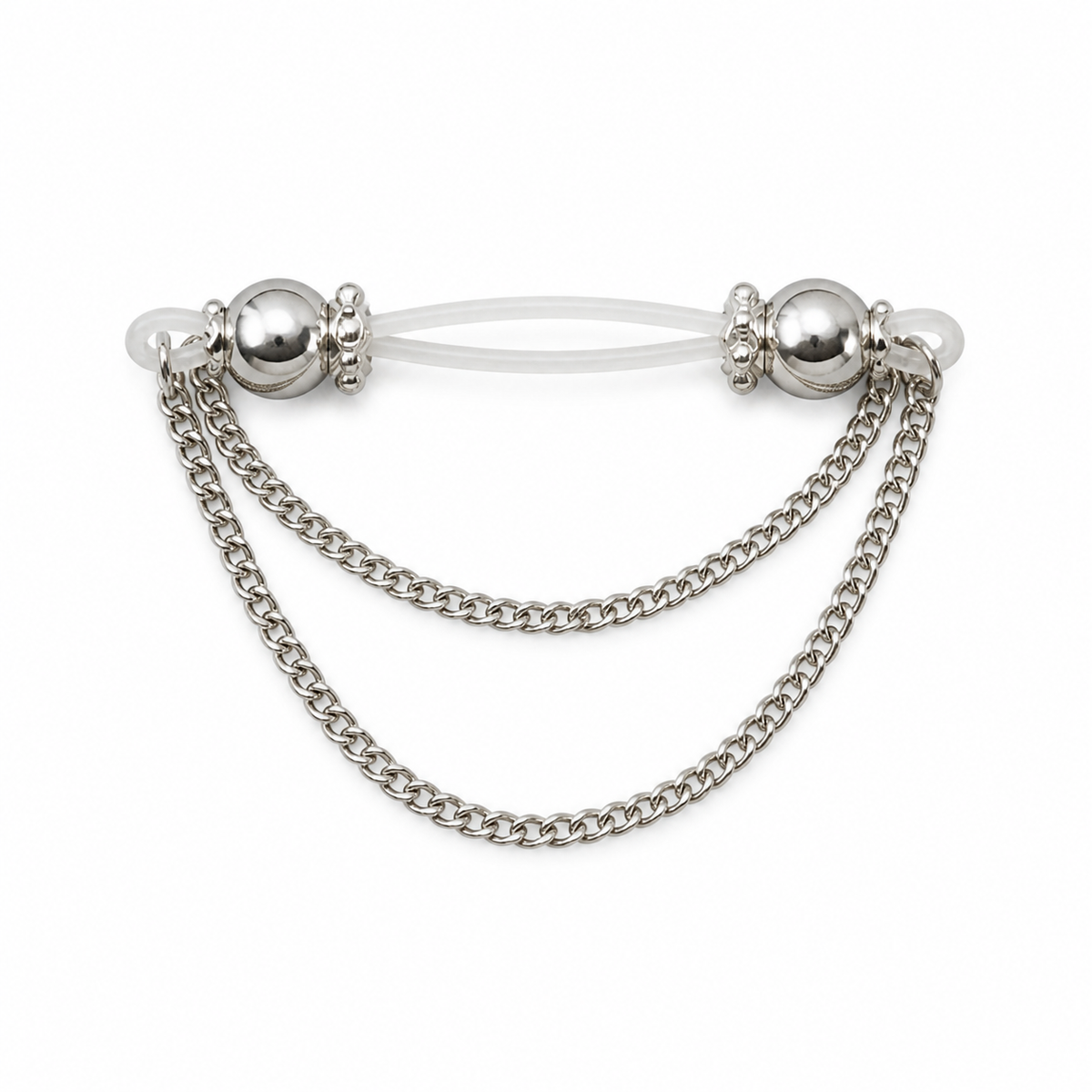 Silver Double Layer Chain Non‑Piercing Nipple Rings