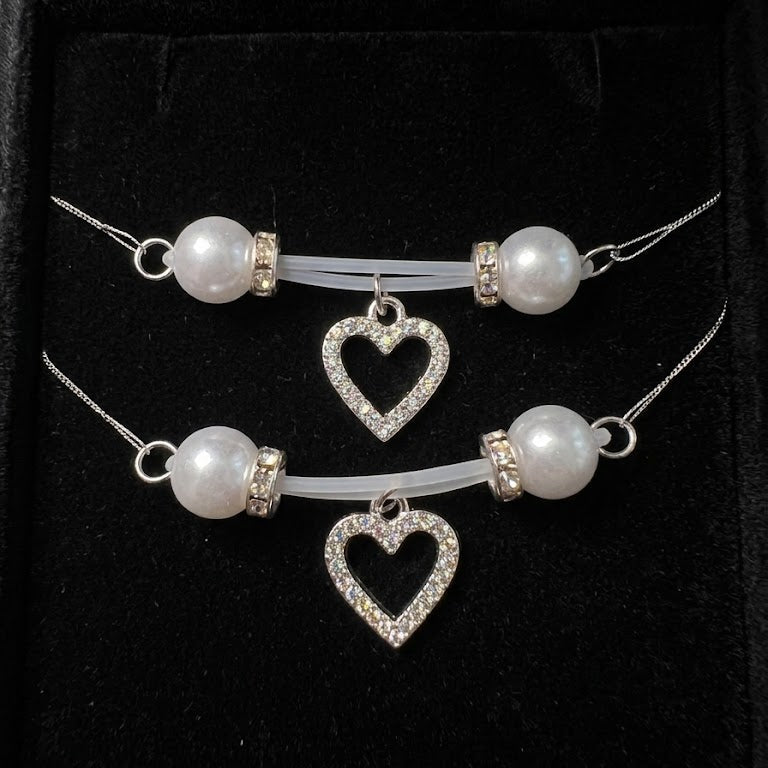 White Heart Round Non Piercing Nipple Rings