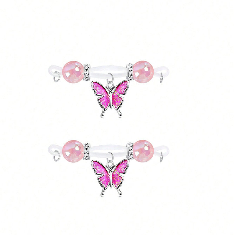 Pink Butterfly Non Piercing Nipple Rings