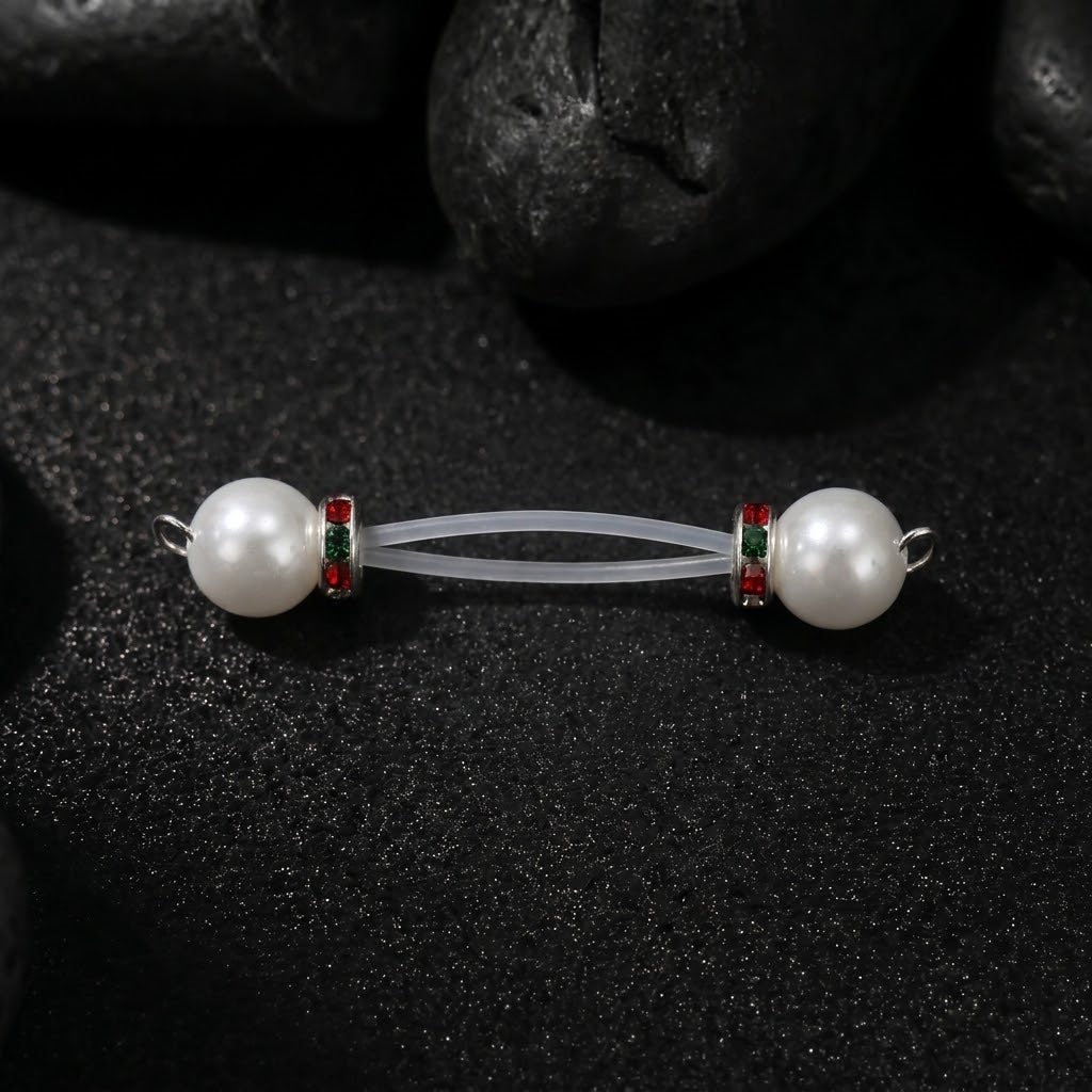 White Ocean Glass Bead Non Piercing Nipple Rings