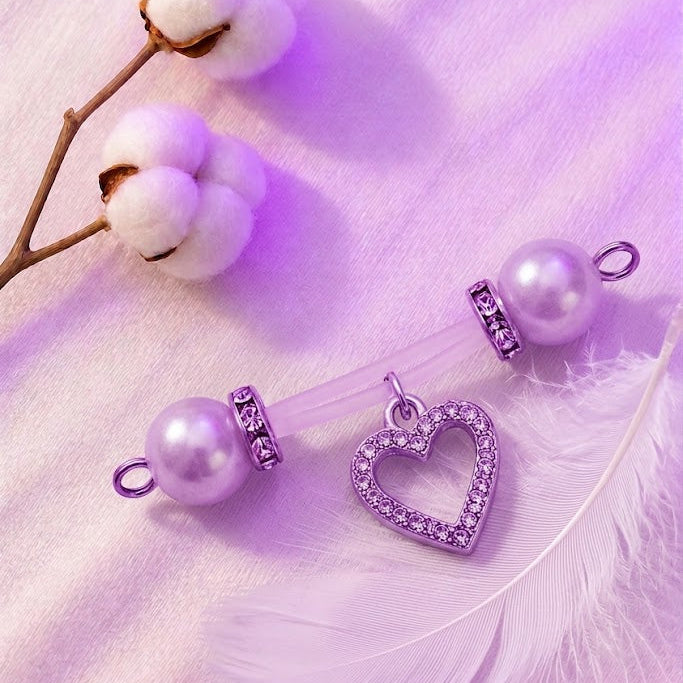 White Heart Round Non Piercing Nipple Rings