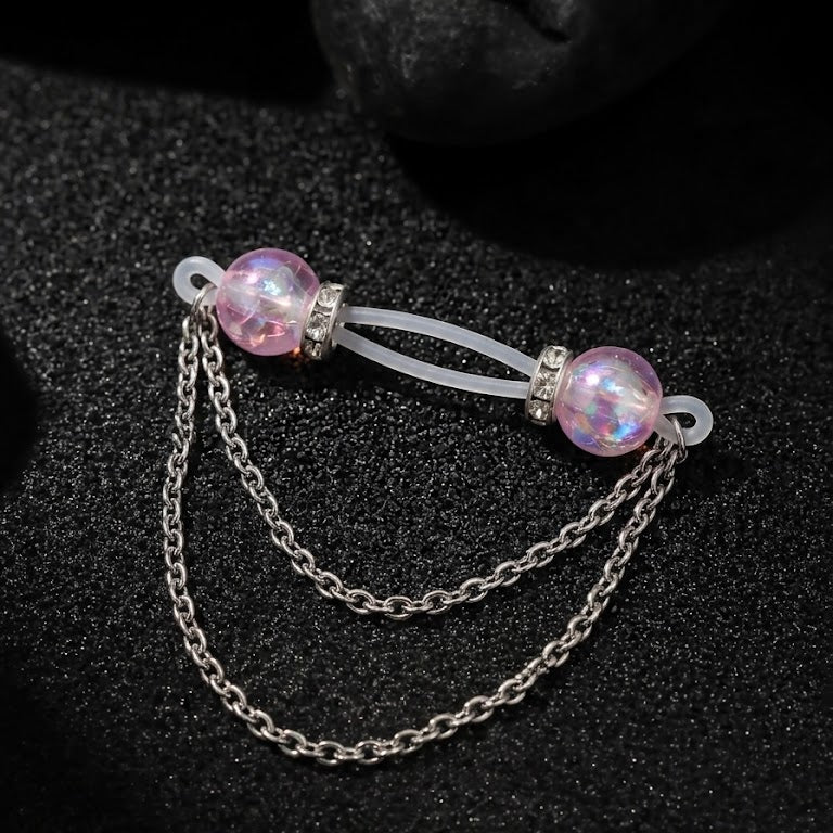 Pink Silver Chain Non Piercing Nipple Rings