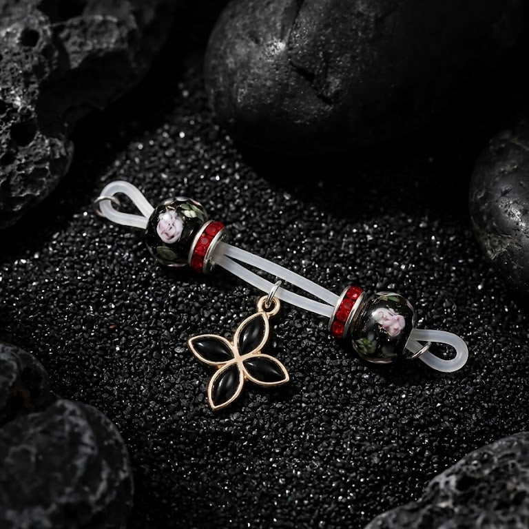Black Cross Crystal Non Piercing Nipple Rings