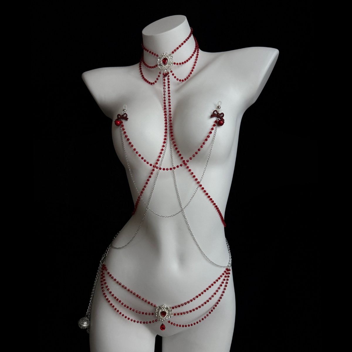 Crimson Ruby Crystal Bow Body Chain