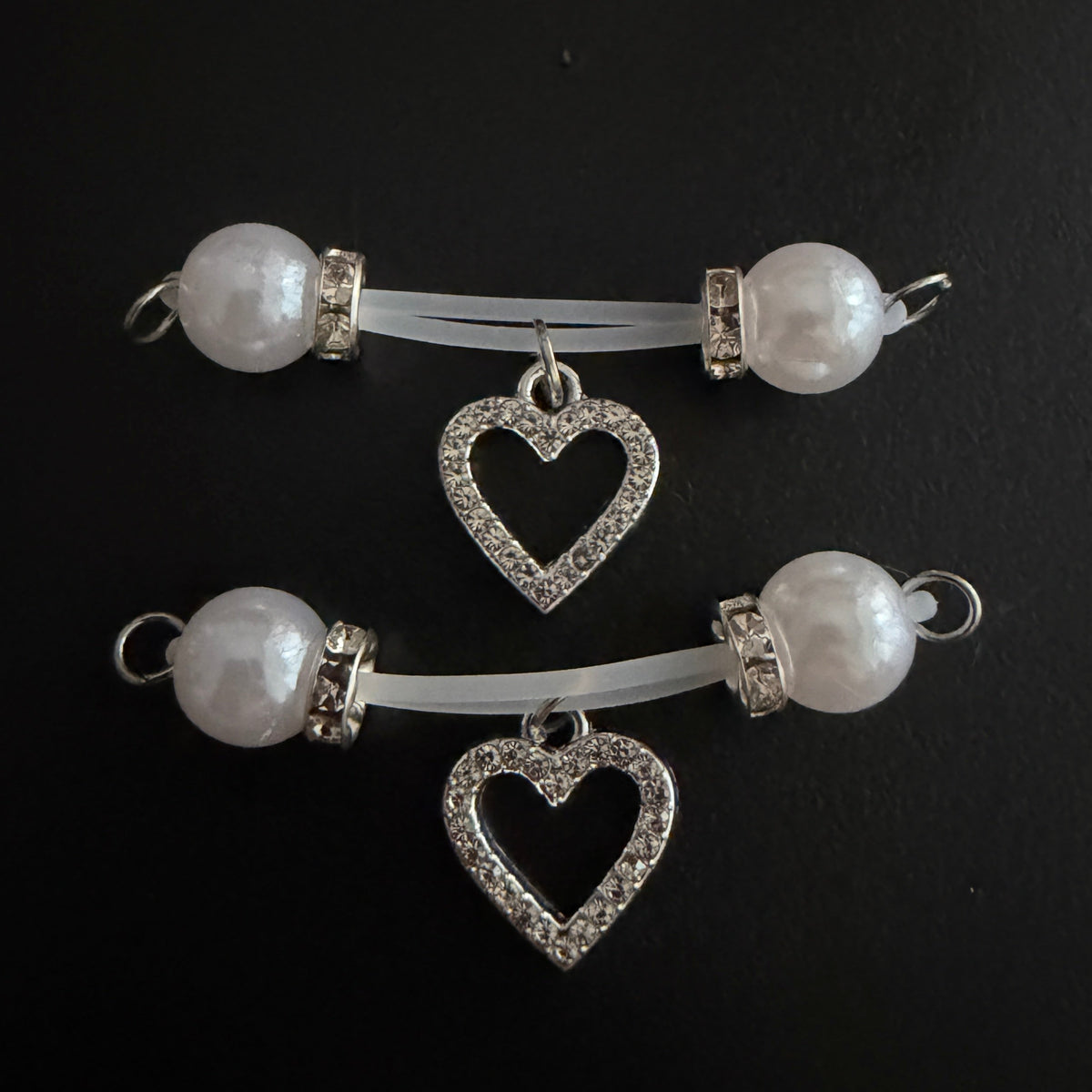 White Heart Round Non Piercing Nipple Rings