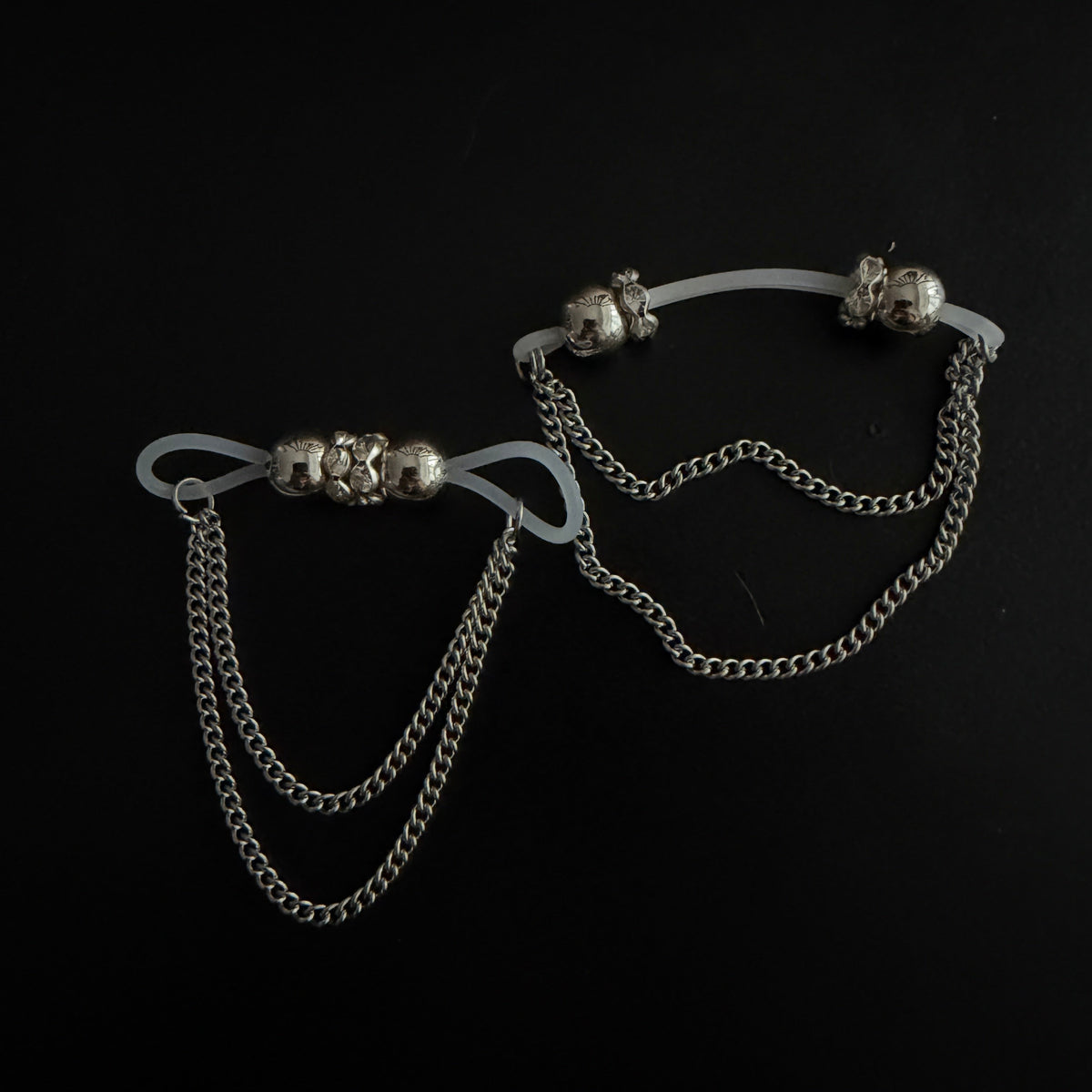Silver Double Layer Chain Non‑Piercing Nipple Rings