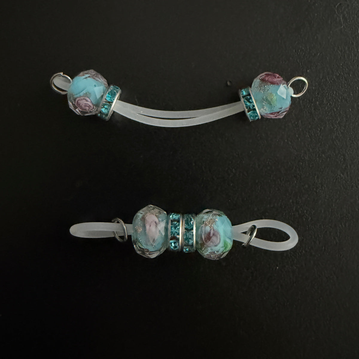 Blue Glass Bead Non Piercing Nipple Rings