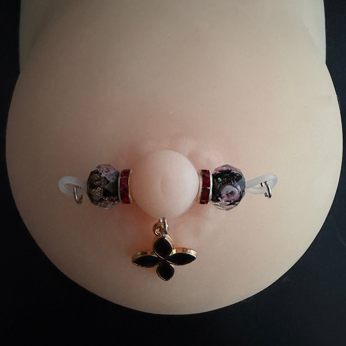 Black Cross Crystal Non Piercing Nipple Rings