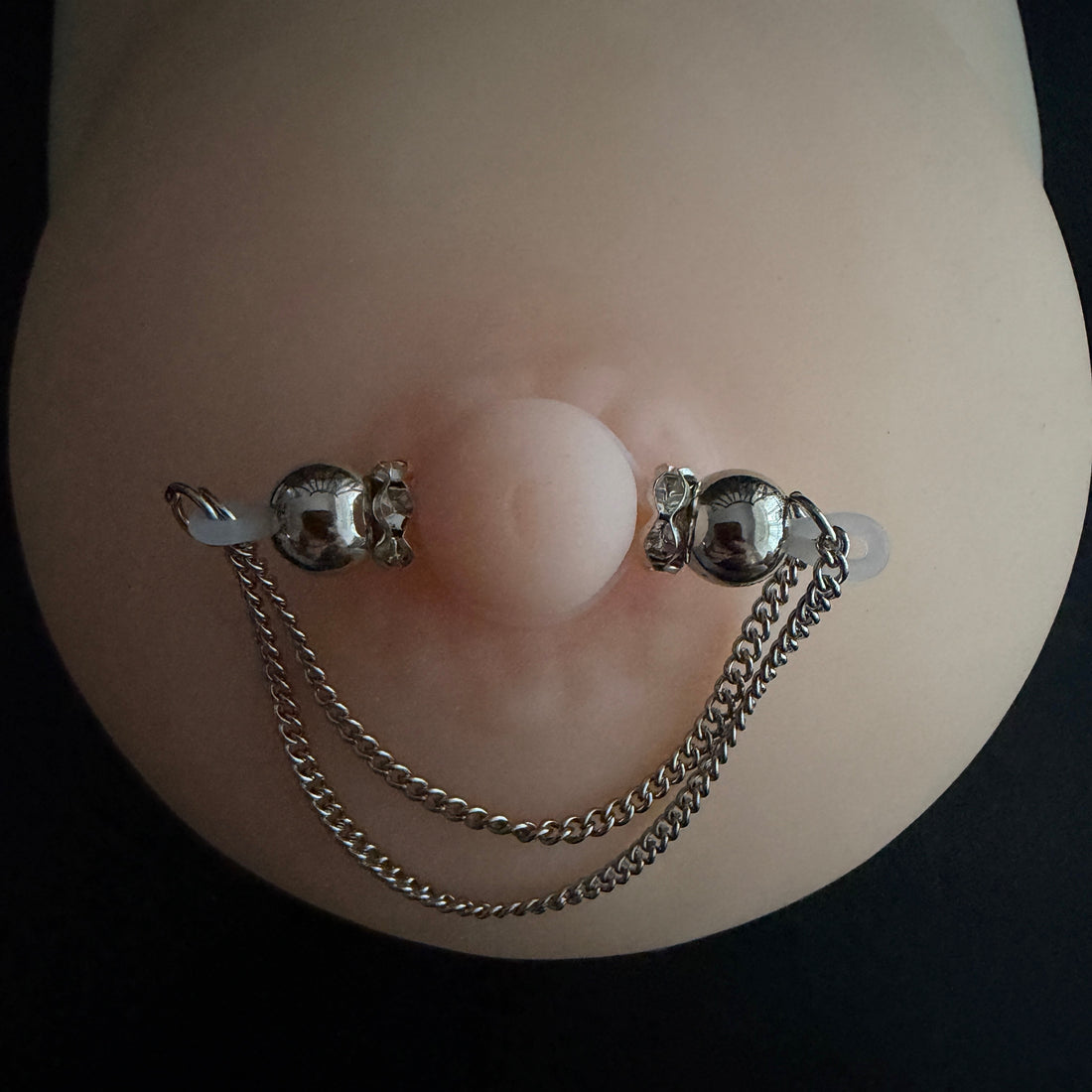 Silver Double Layer Chain Non‑Piercing Nipple Rings