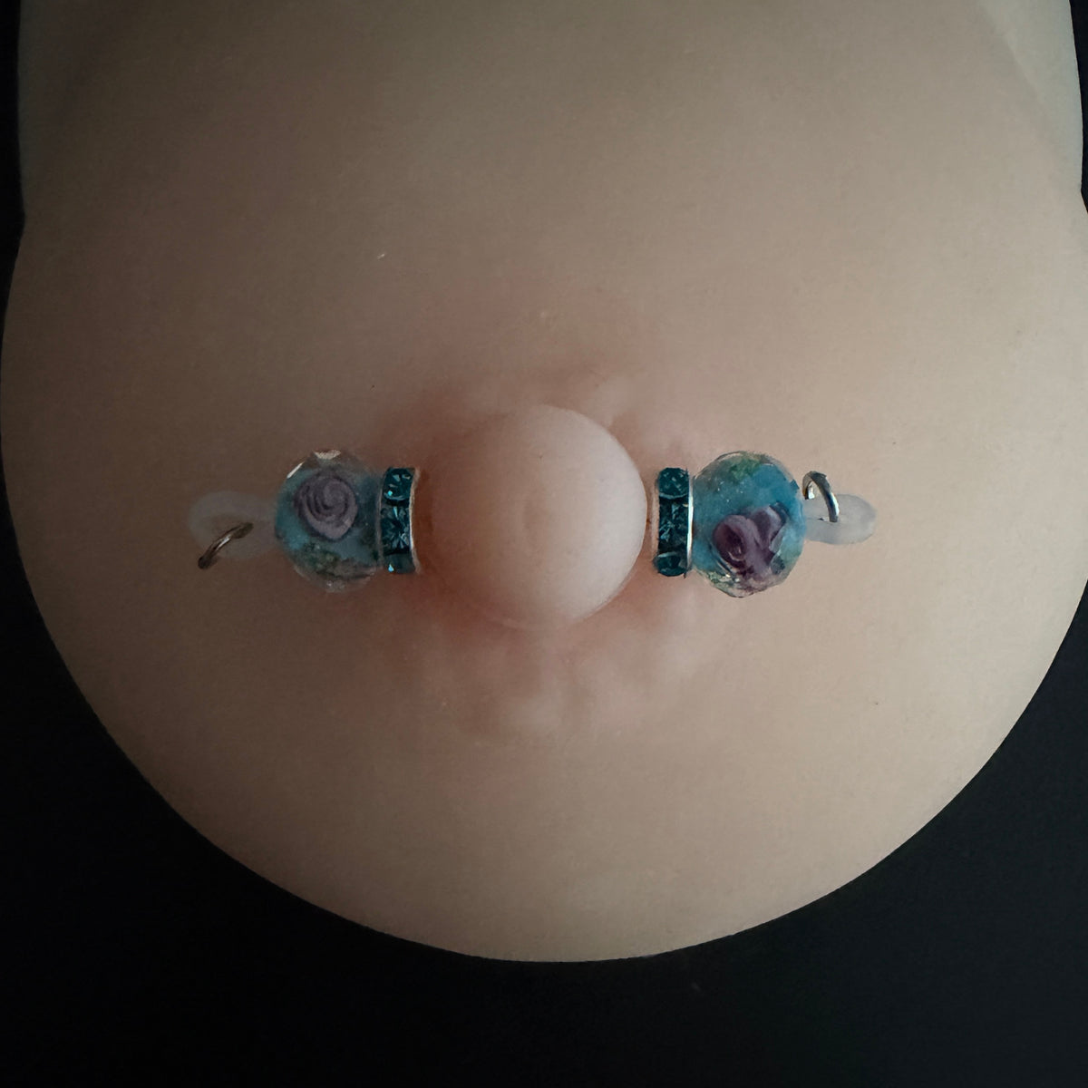 Blue Glass Bead Non Piercing Nipple Rings