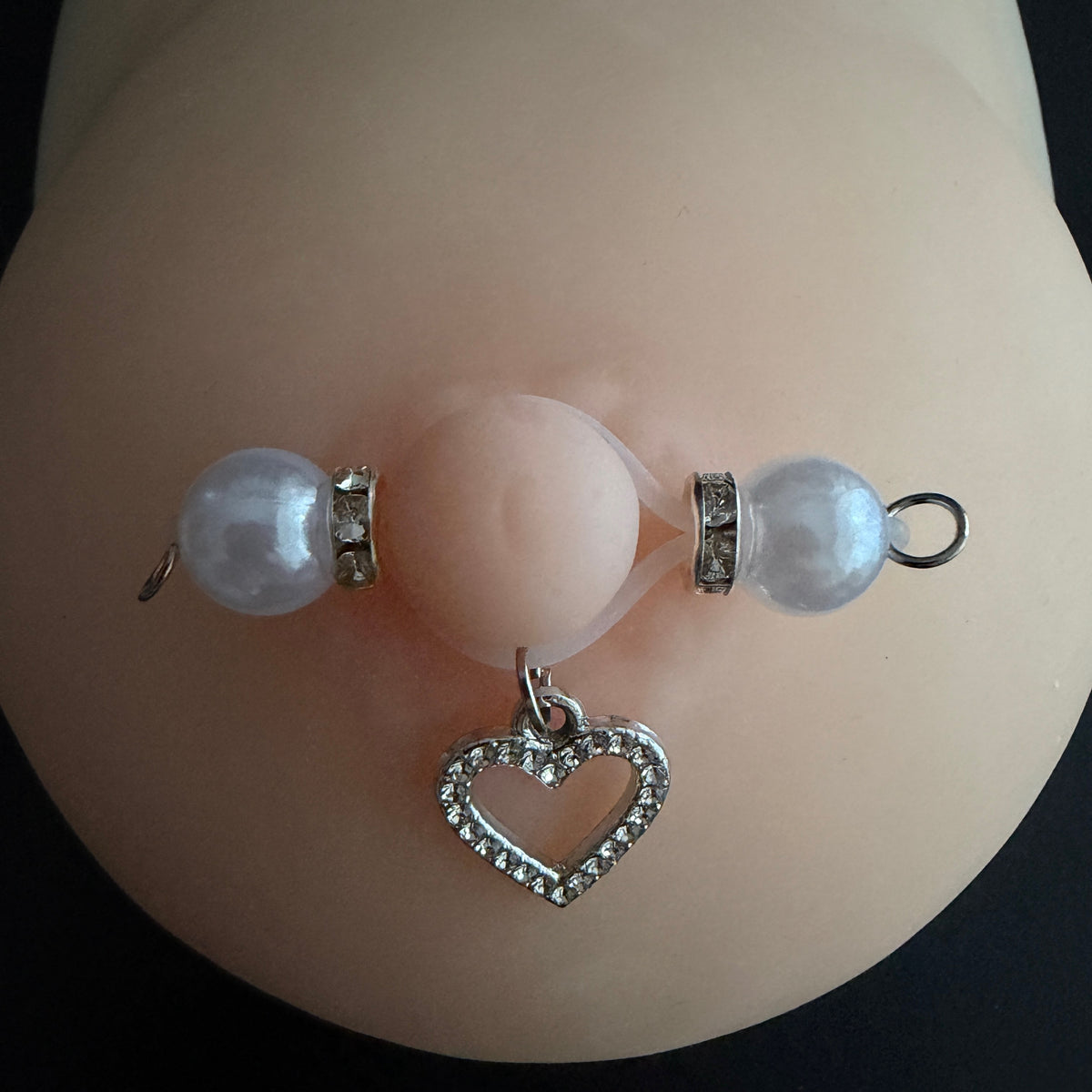 White Heart Round Non Piercing Nipple Rings