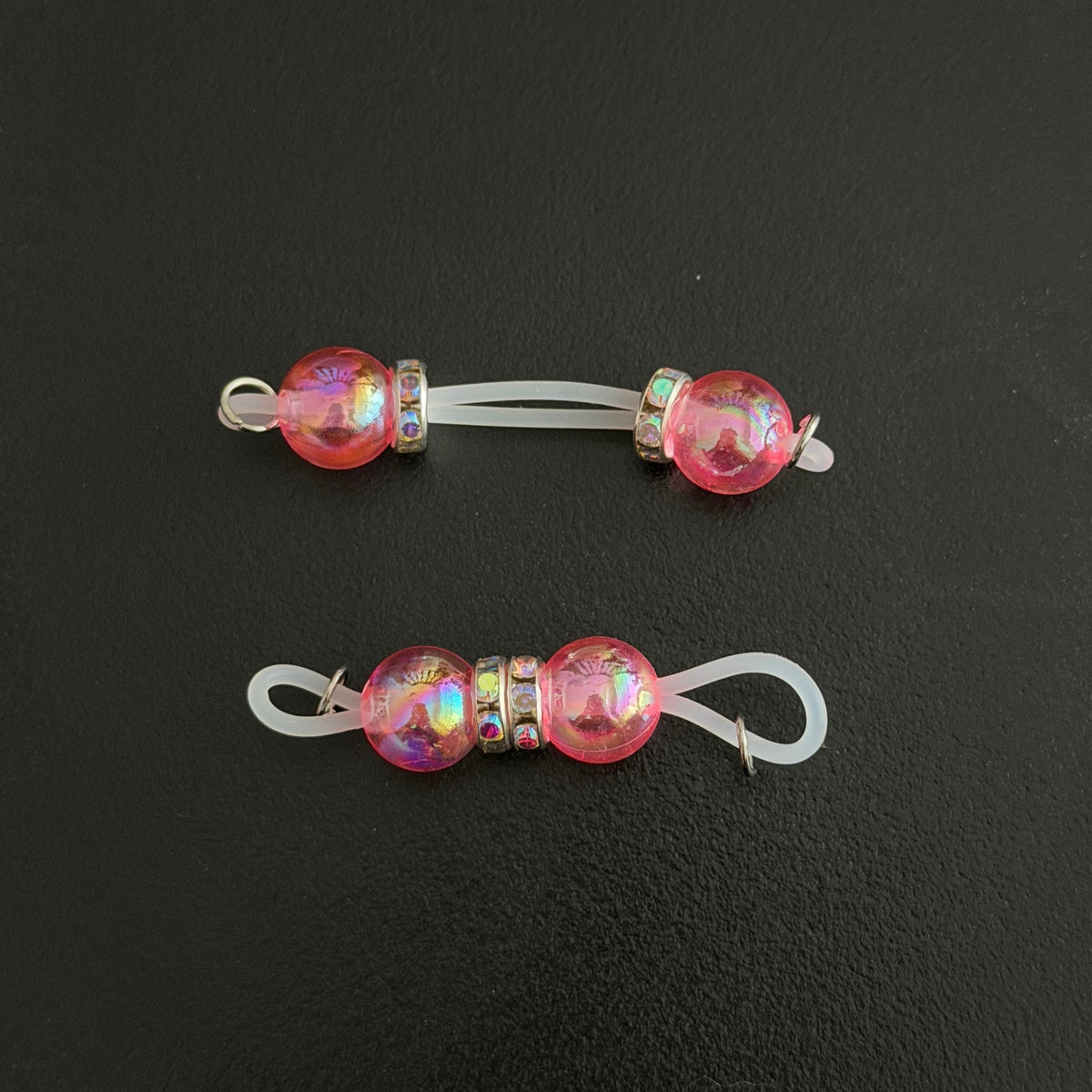 Pink Glass Bead Non Piercing Nipple Rings