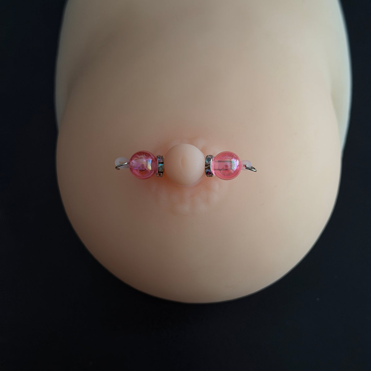 Pink Glass Bead Non Piercing Nipple Rings