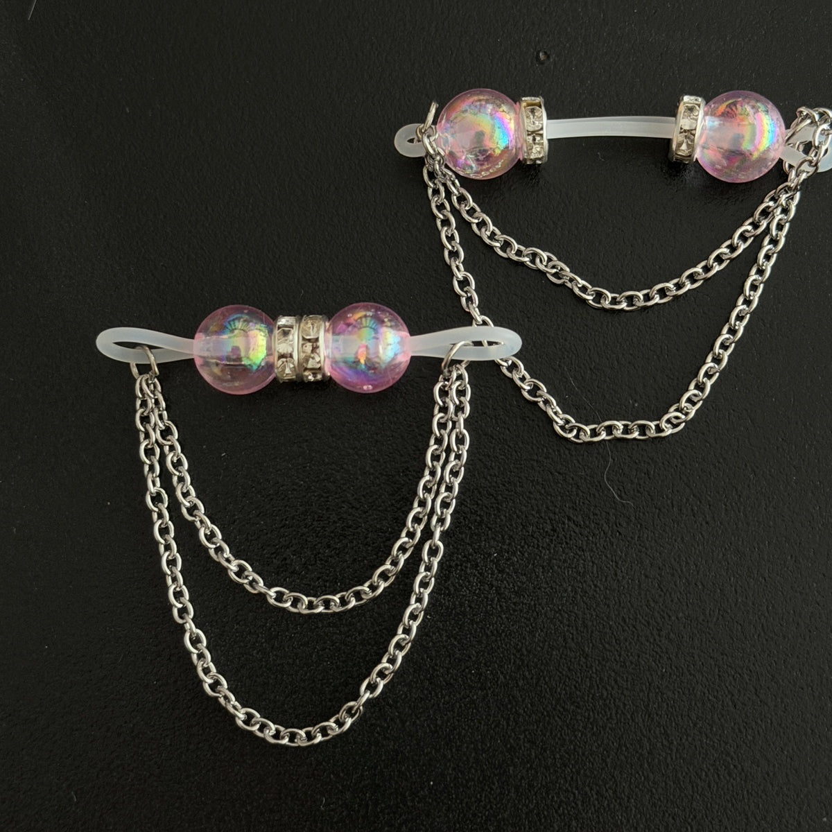 Pink Silver Chain Non Piercing Nipple Rings