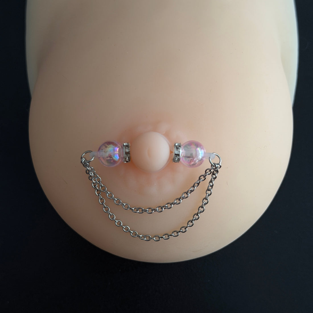 Pink Silver Chain Non Piercing Nipple Rings