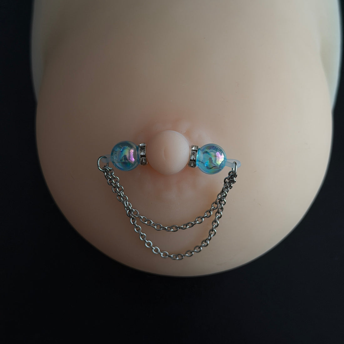 Blue Silver Chain Non Piercing Nipple Rings