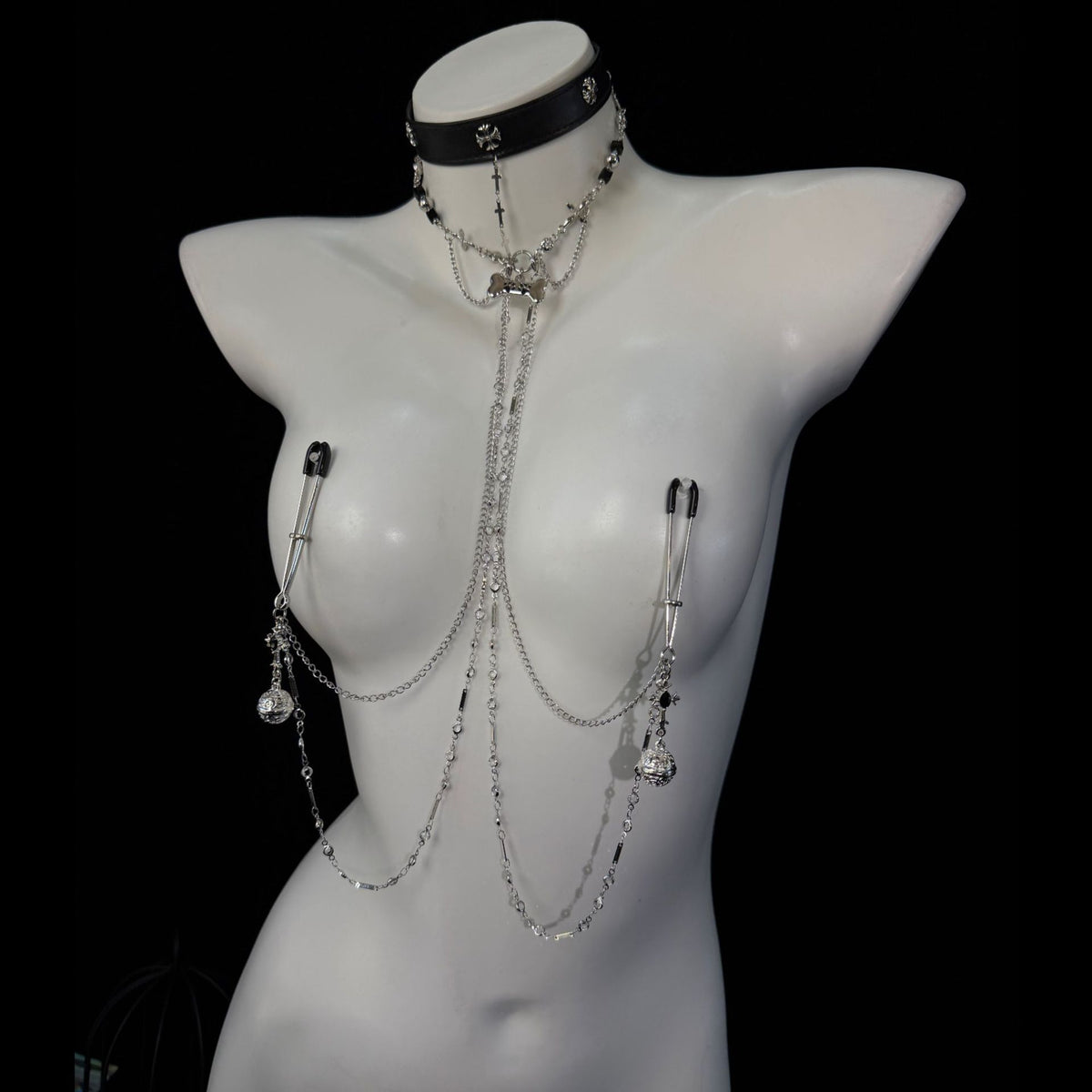 Black Cross & Bell Body Chain