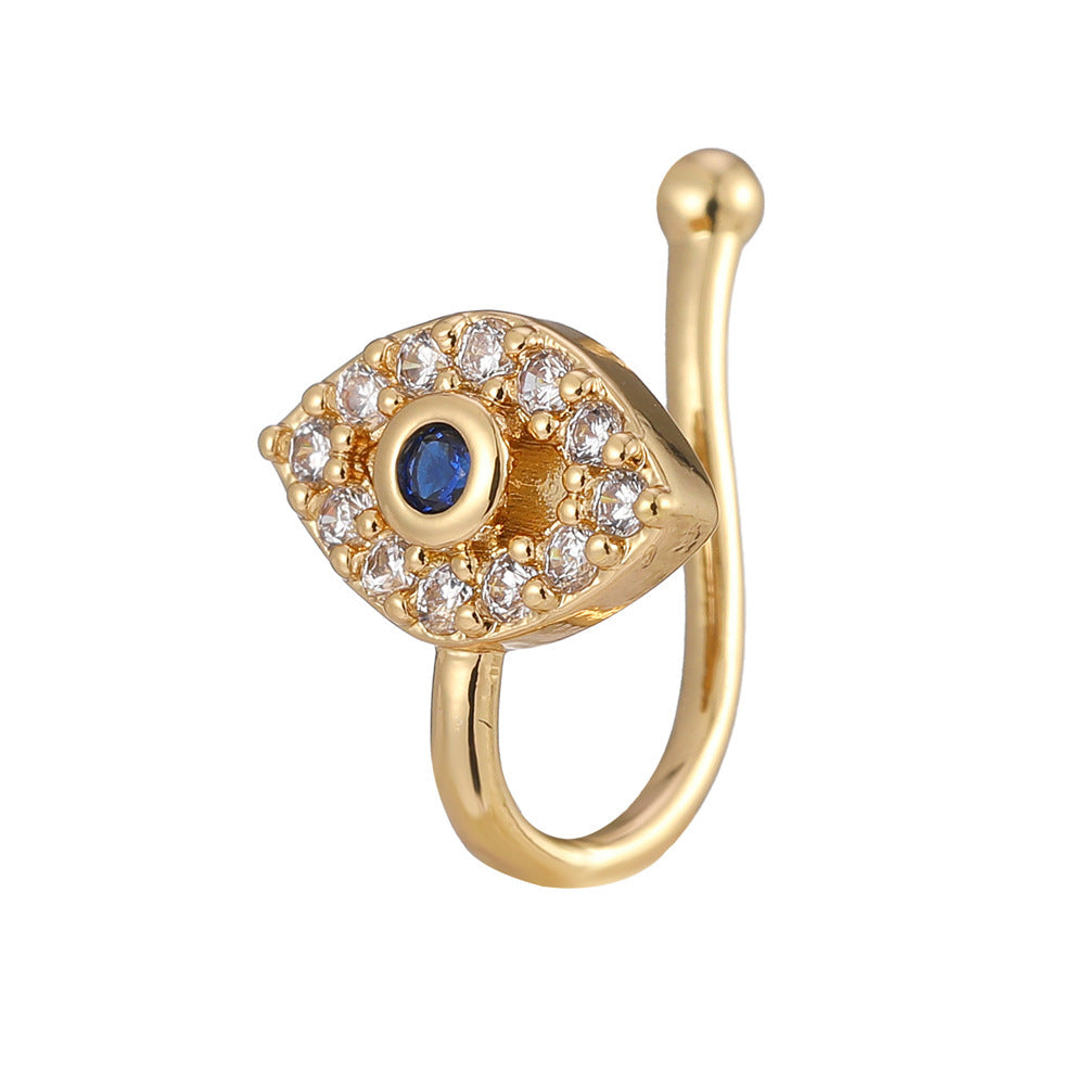 Gold Sapphire Crystal Evil Eye Nose ring
