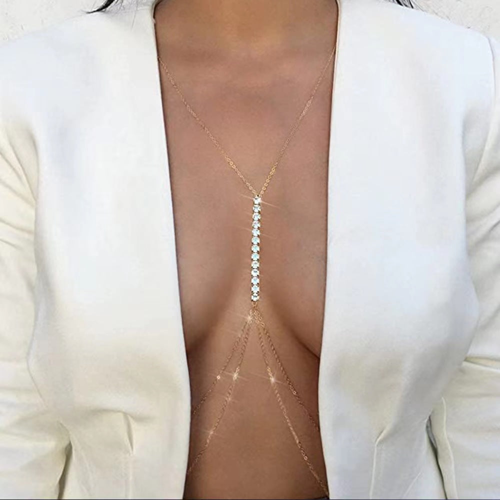 Silver Cascading Rhinestone Body Chain