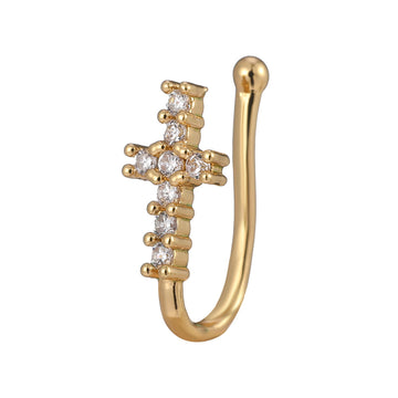 Gold Beaded Cross and Pave Clear Crystal Nose ring