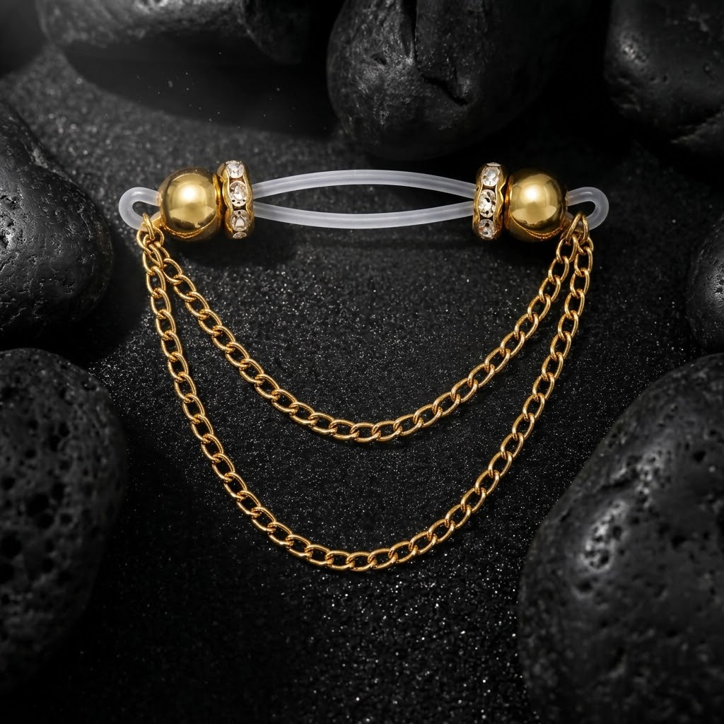 Gold Double Layer Chain Non‑Piercing Nipple Rings