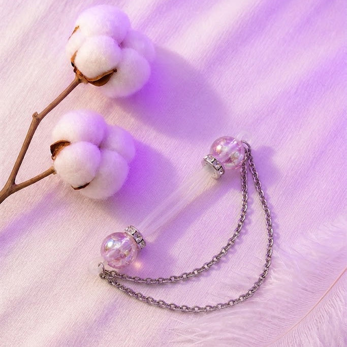 Pink Silver Chain Non Piercing Nipple Rings