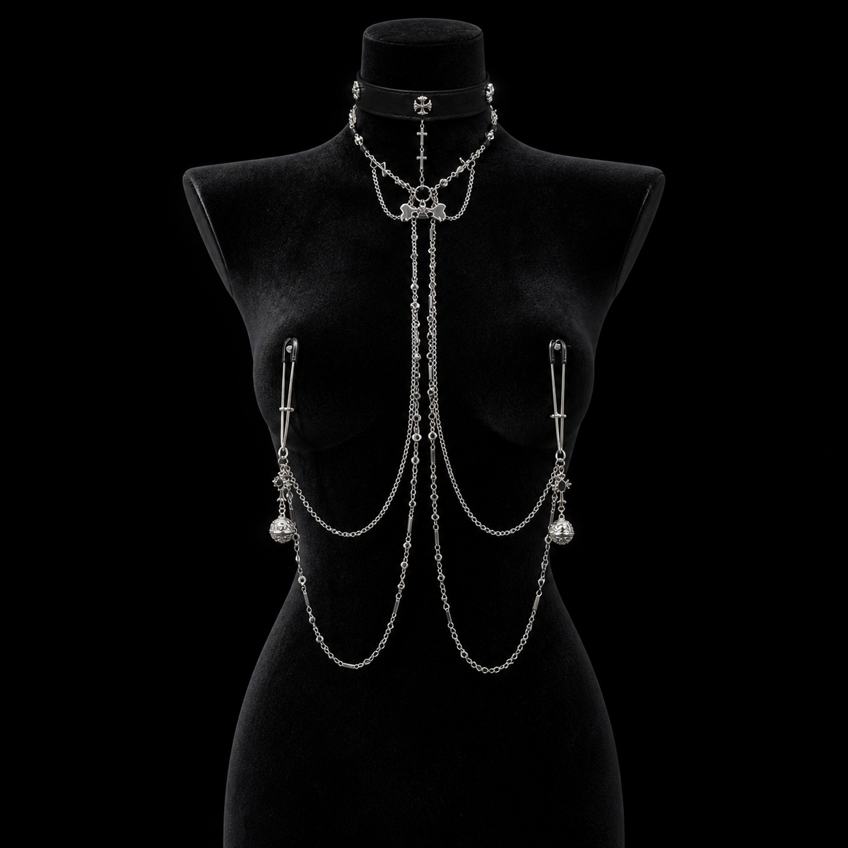 Black Cross & Bell Body Chain