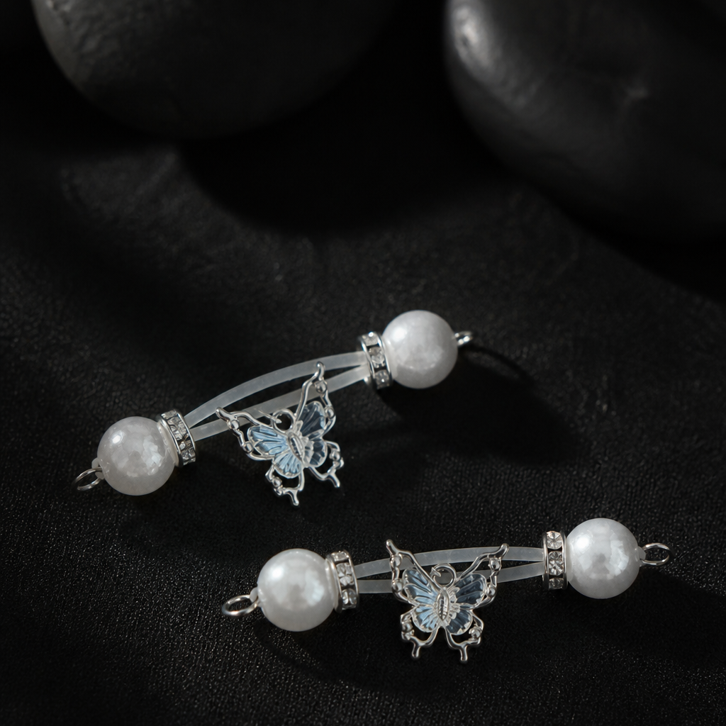 White Butterfly Round Non Piercing Nipple Rings