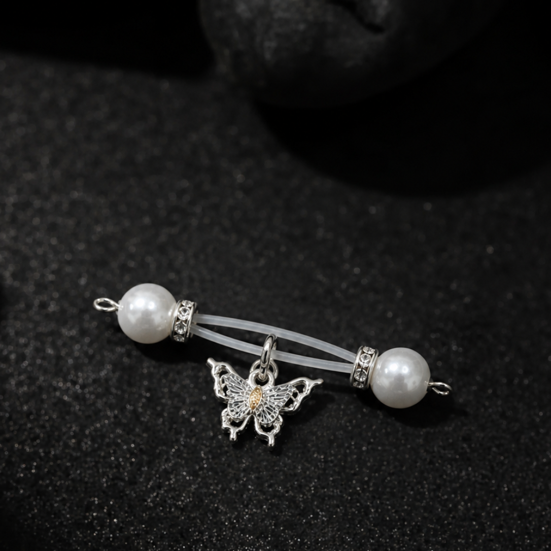 White Butterfly Round Non Piercing Nipple Rings