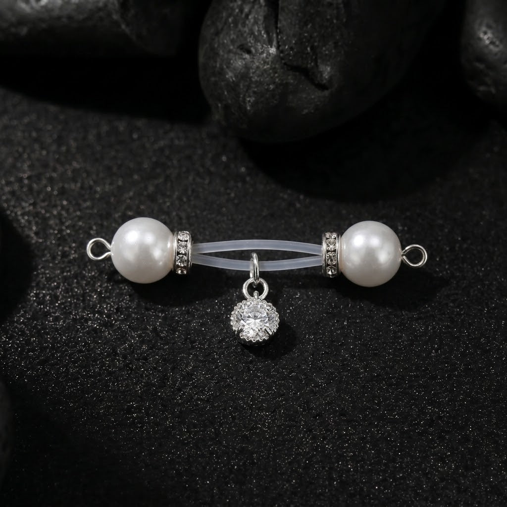 White Round Non Piercing Nipple Rings