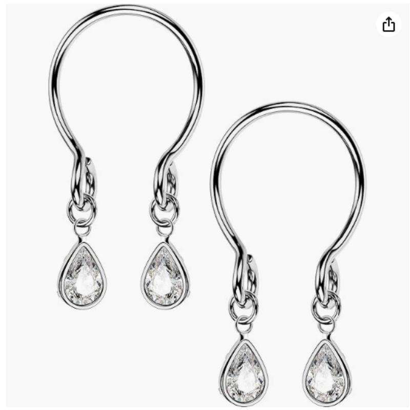 Silver Teardrop Rhinestone No‑Pierce Nipple Rings