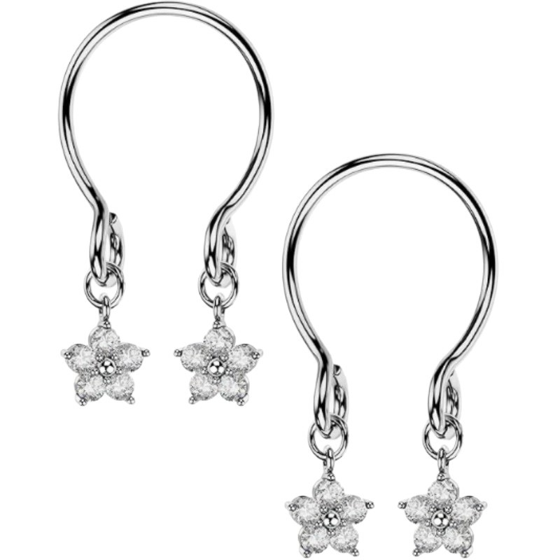 Silver Rhinestone Flower No‑Pierce Nipple Rings
