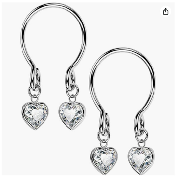 Silver Heart Rhinestone No‑Pierce Nipple Rings