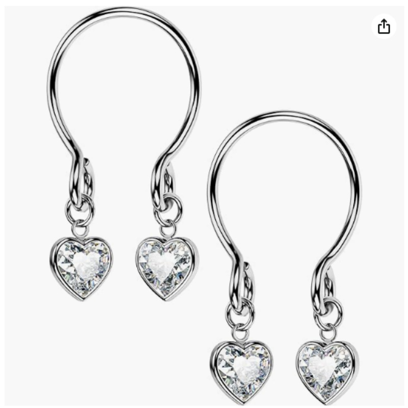 Silver Heart Rhinestone No‑Pierce Nipple Rings