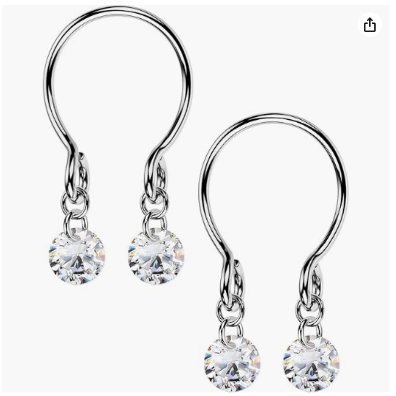 Silver Round Rhinestone No‑Pierce Nipple Rings