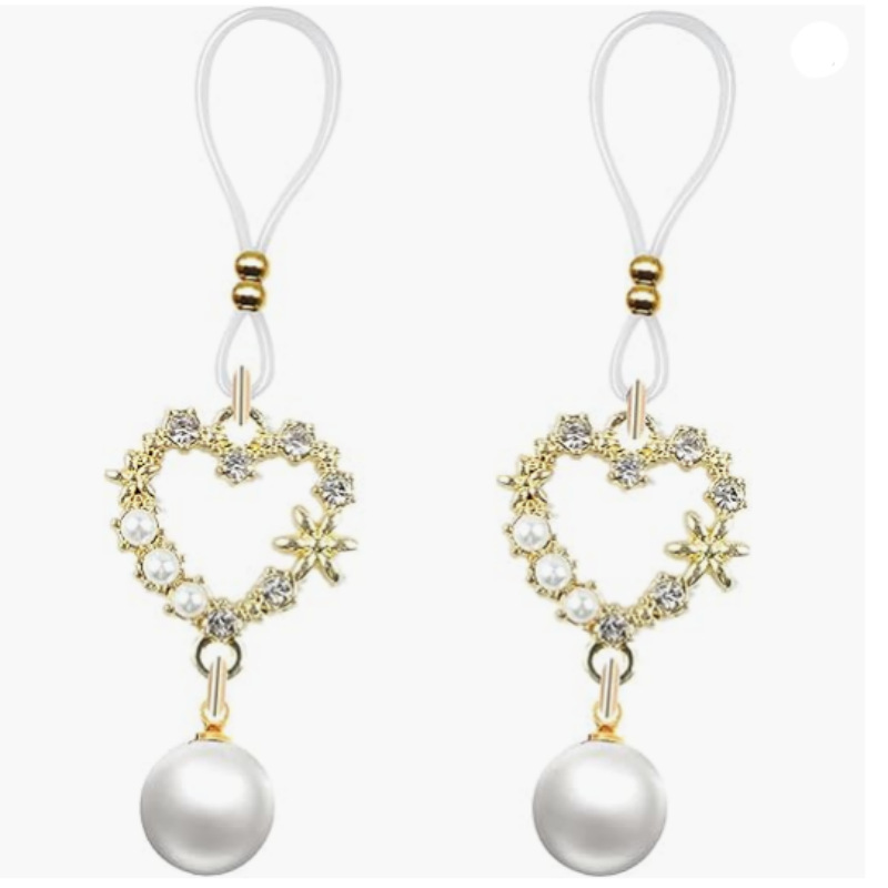 Gold Hollow Heart Rhinestone Pearl No‑Pierce Nipple Rings