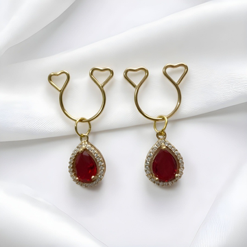 Gold Red Teardrop Halo Rhinestone No‑Pierce Nipple Rings
