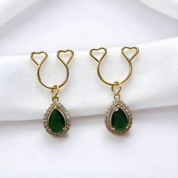 Gold Green Teardrop Halo Rhinestone No‑Pierce Nipple Rings