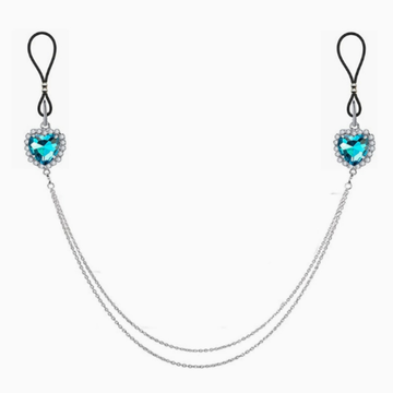 Silver Blue Heart Rhinestone Chain No‑Pierce Nipple Rings