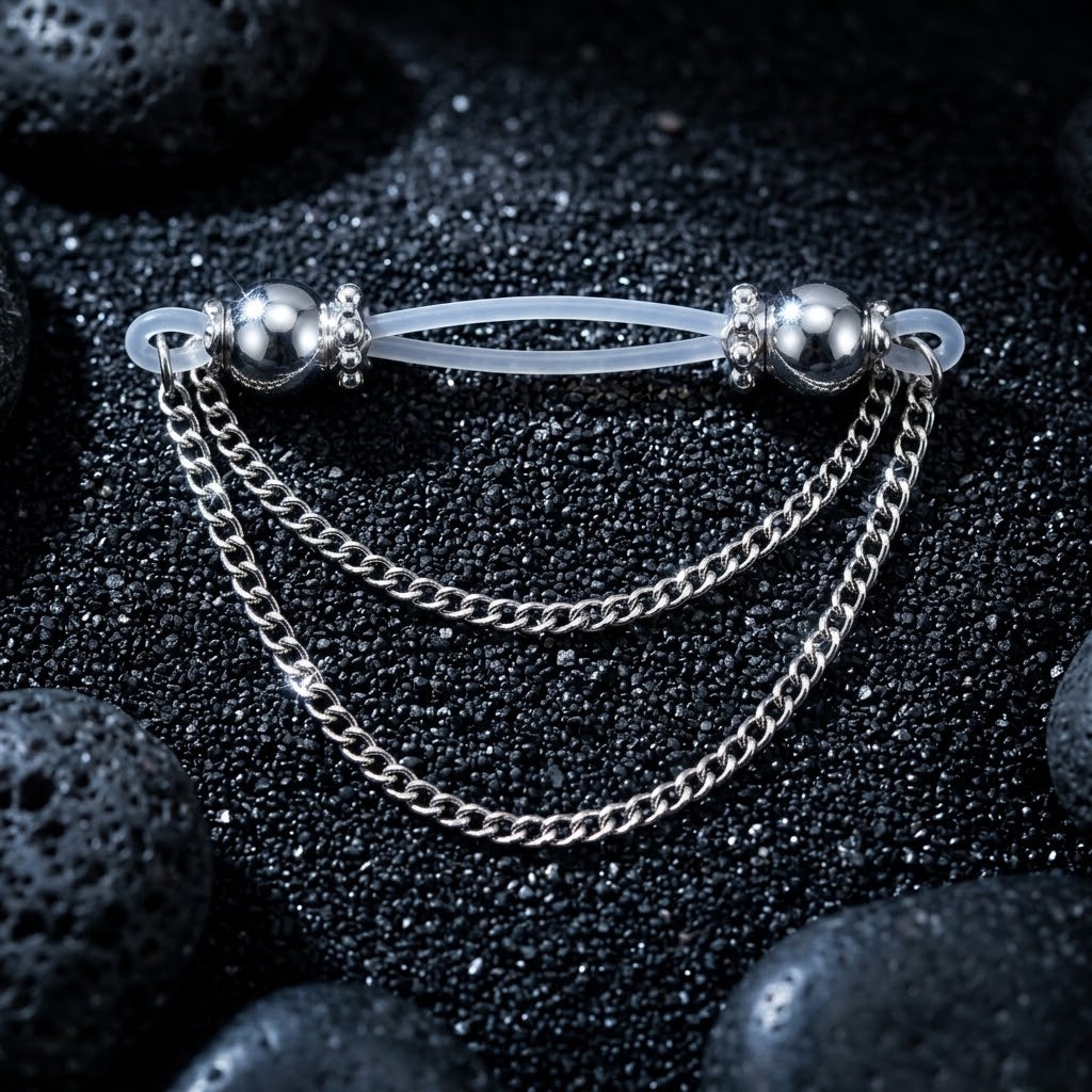 Silver Double Layer Chain Non‑Piercing Nipple Rings