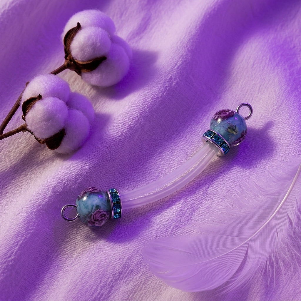 Blue Glass Bead Non Piercing Nipple Rings