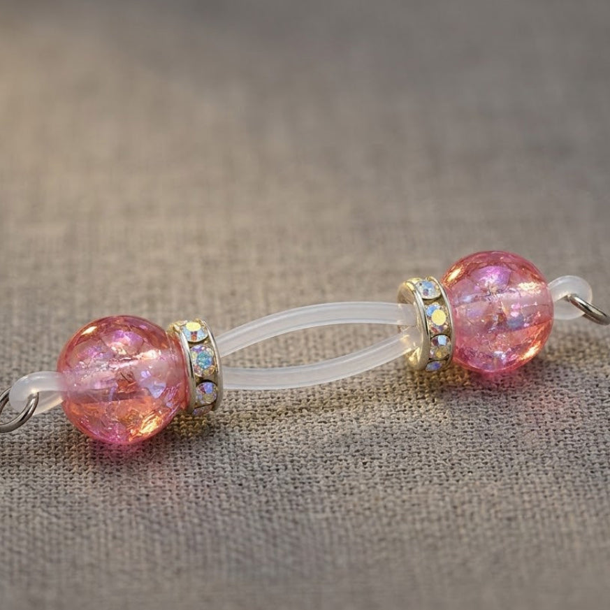 Pink Glass Bead Non Piercing Nipple Rings