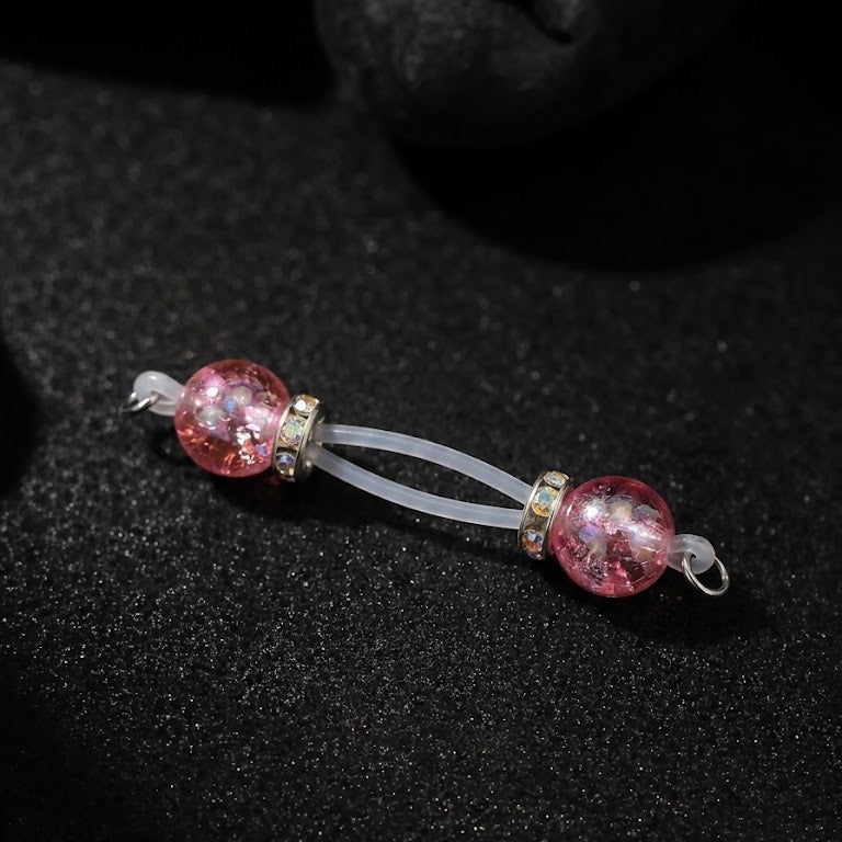 Pink Glass Bead Non Piercing Nipple Rings